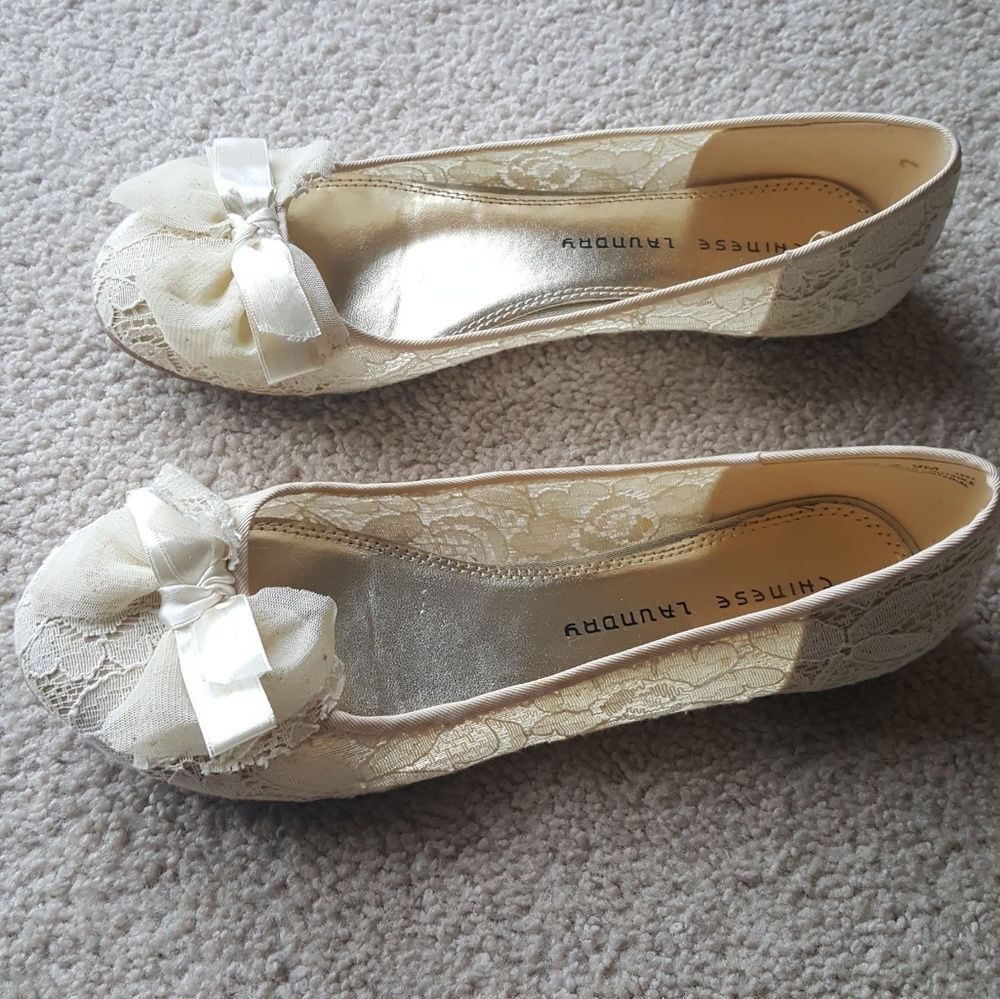 Cream lace flats